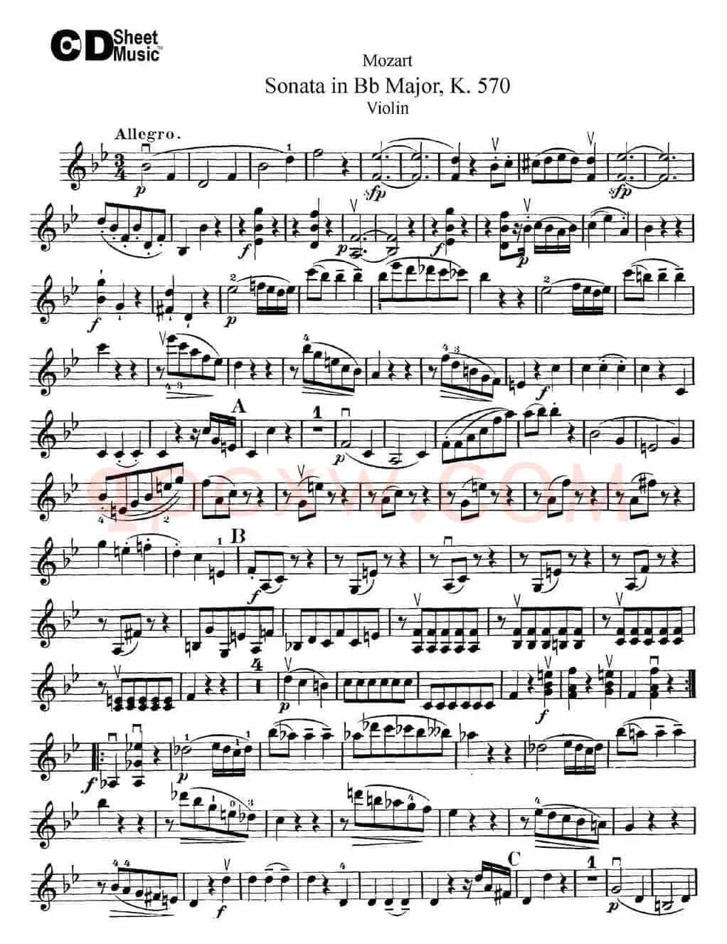 Violin Sonata in Bb Major K.570