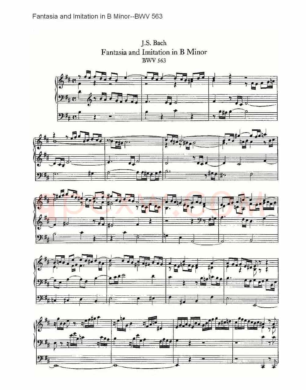 Fantasia and Imitation in B Minor--BWV 563 (管风琴谱)