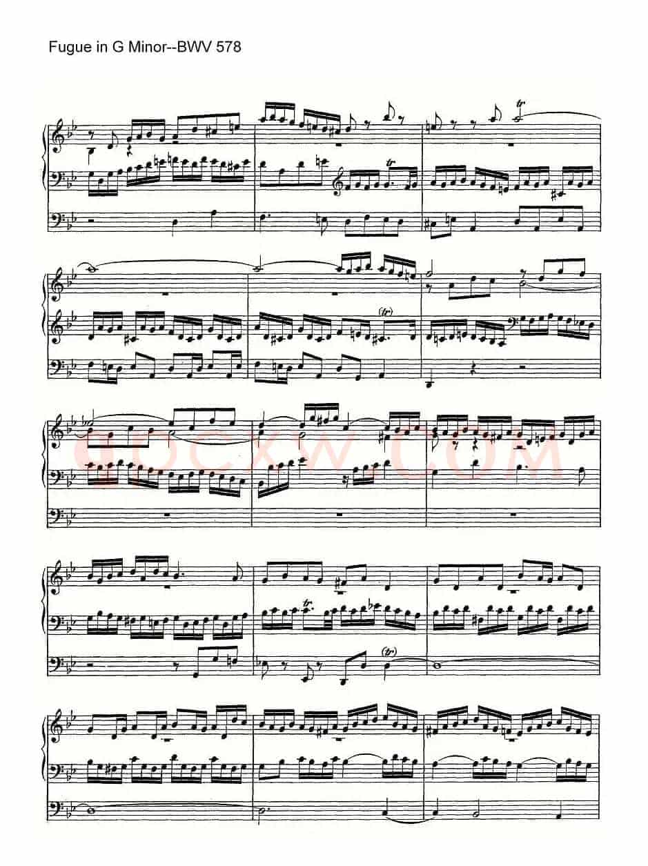 Fugue in G Minor--BWV 578(管风琴谱)