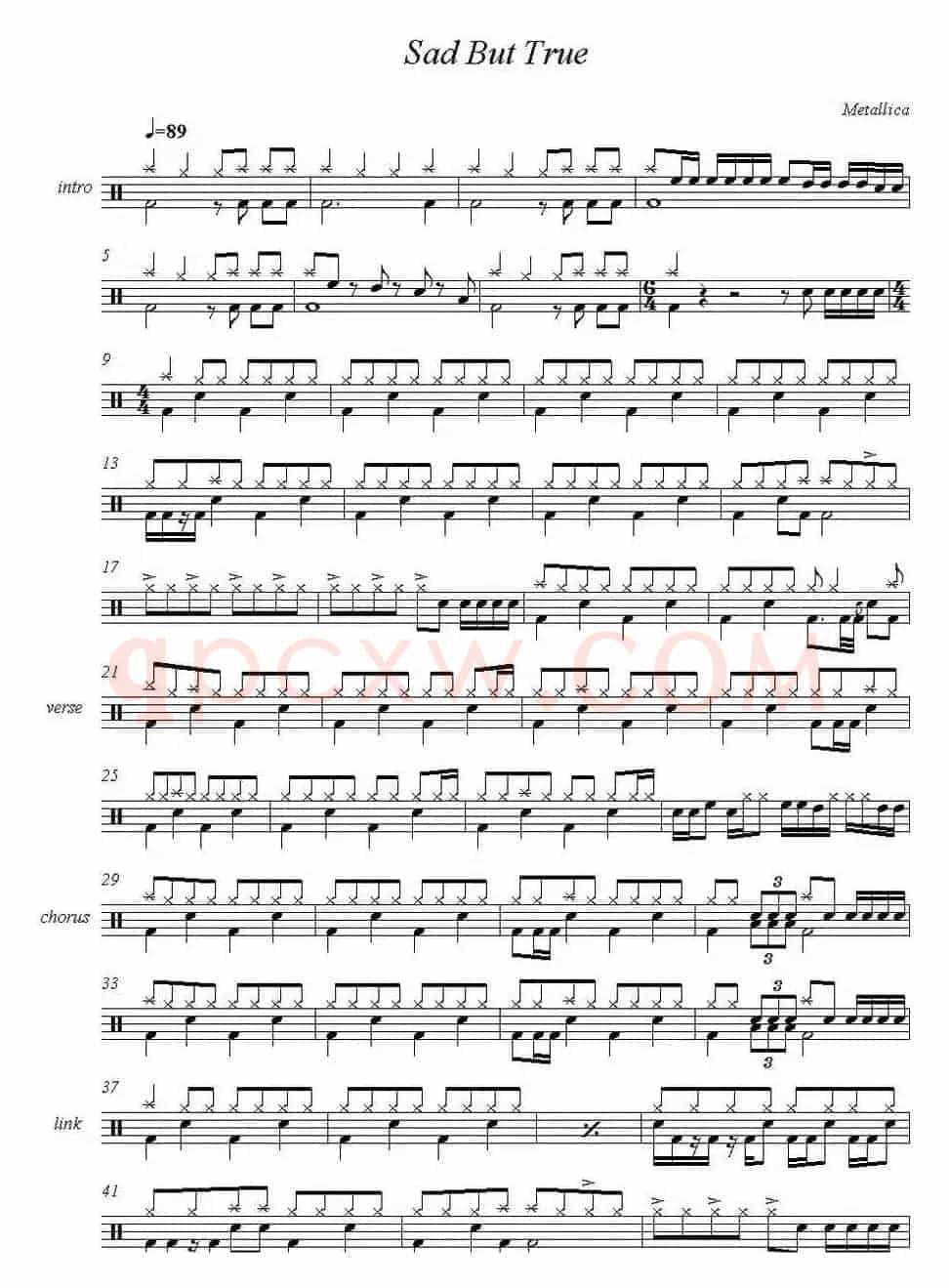 爵士鼓谱：Metallica - Sad But True