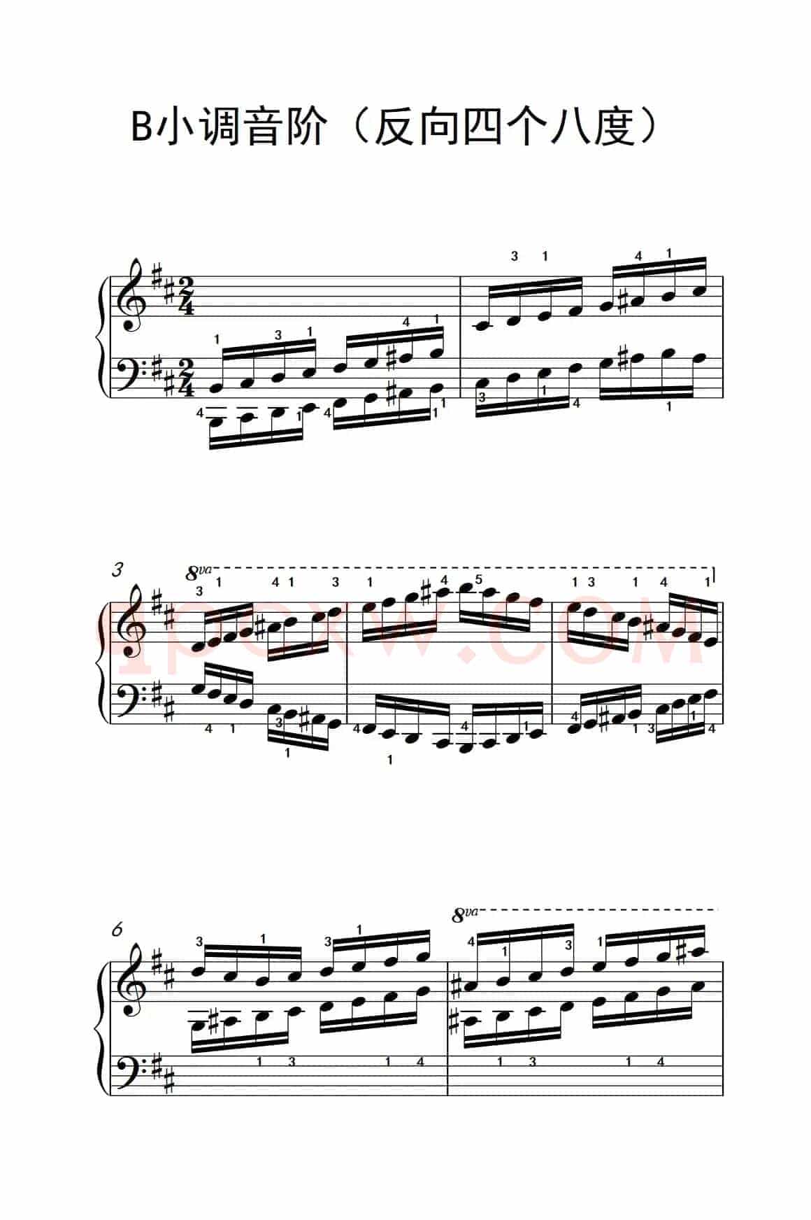 B小调音阶（反向四个八度）（儿童钢琴练习曲）