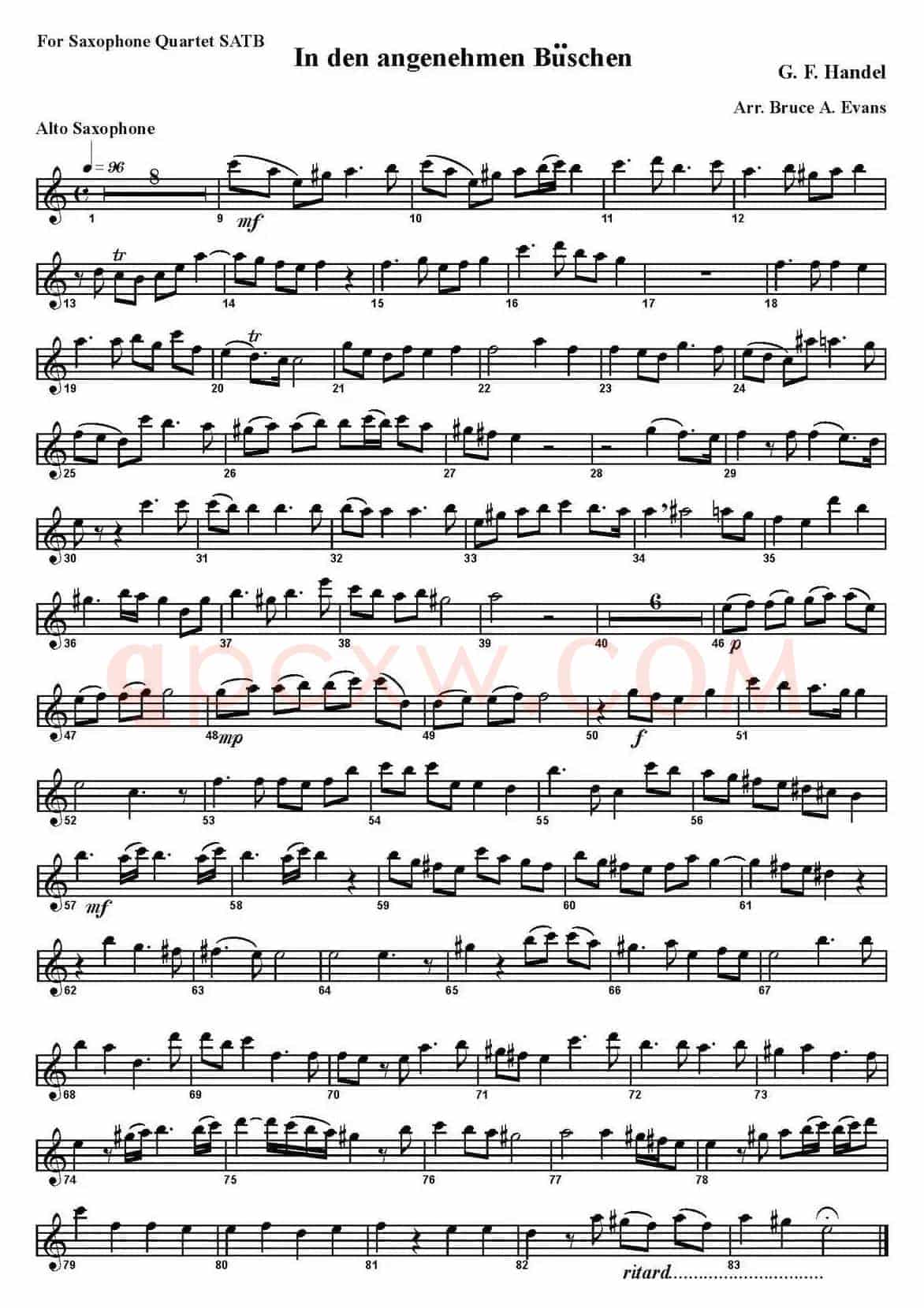 In den angenehmen Buschen（四重奏·中音萨克斯分谱）