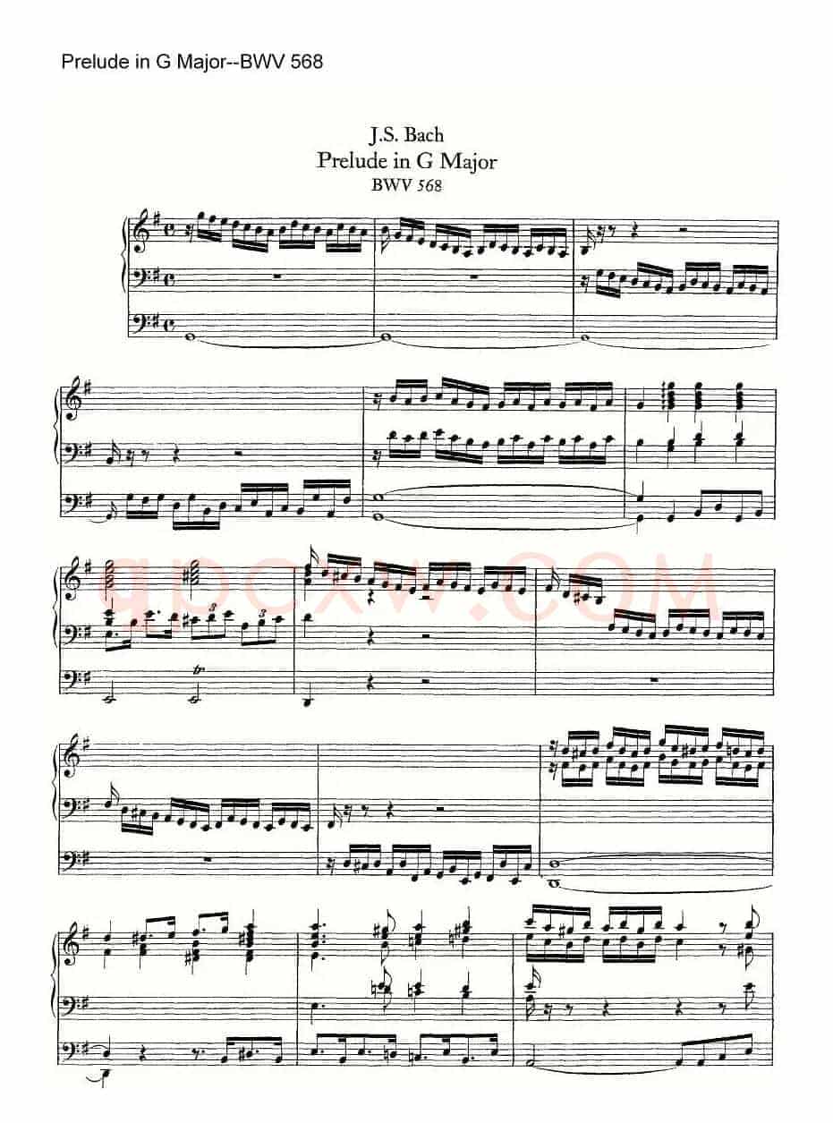 Prelude in G Major--BWV 568(管风琴谱)