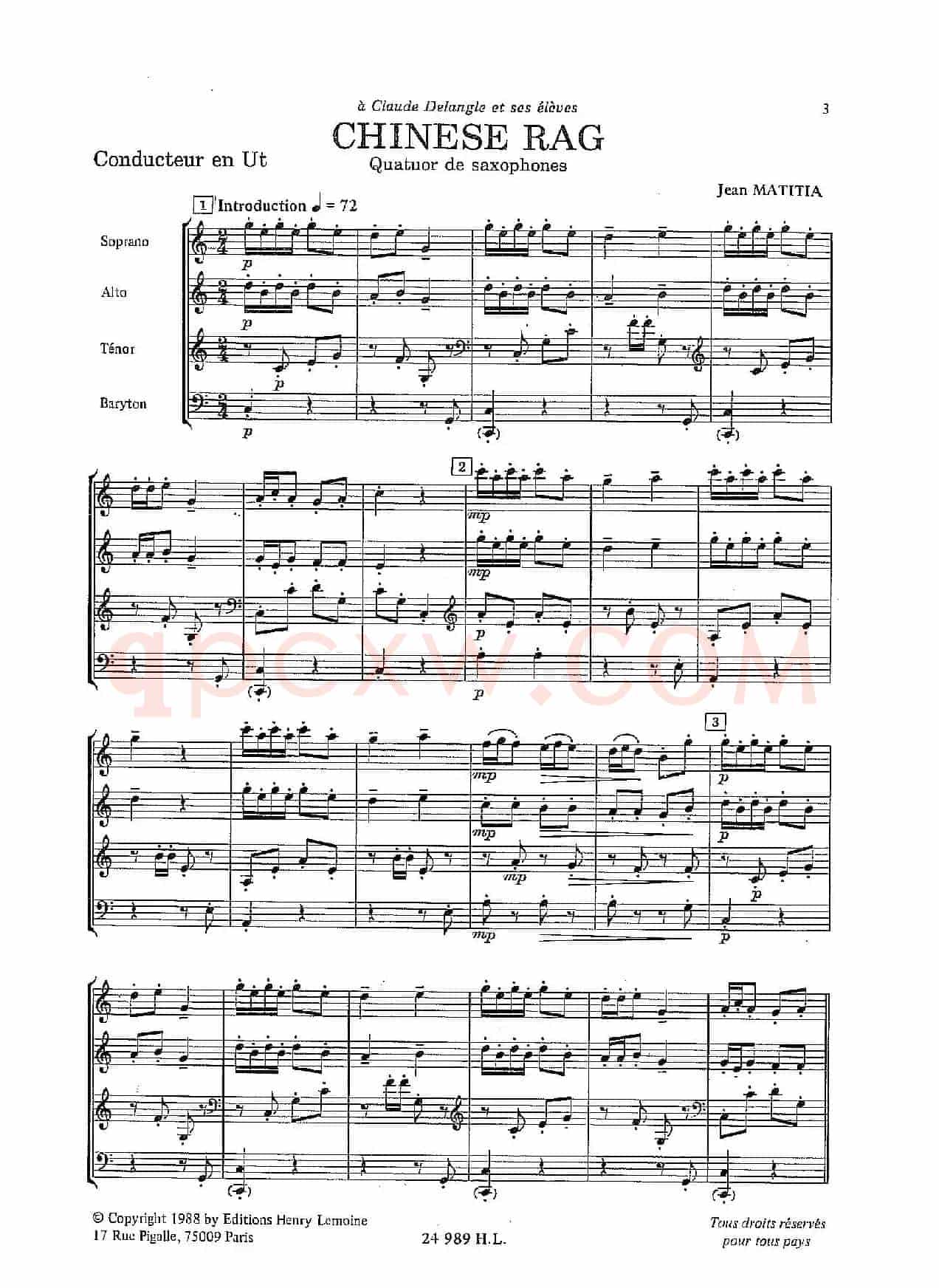 Chinese Rag （四重奏总谱+分谱）