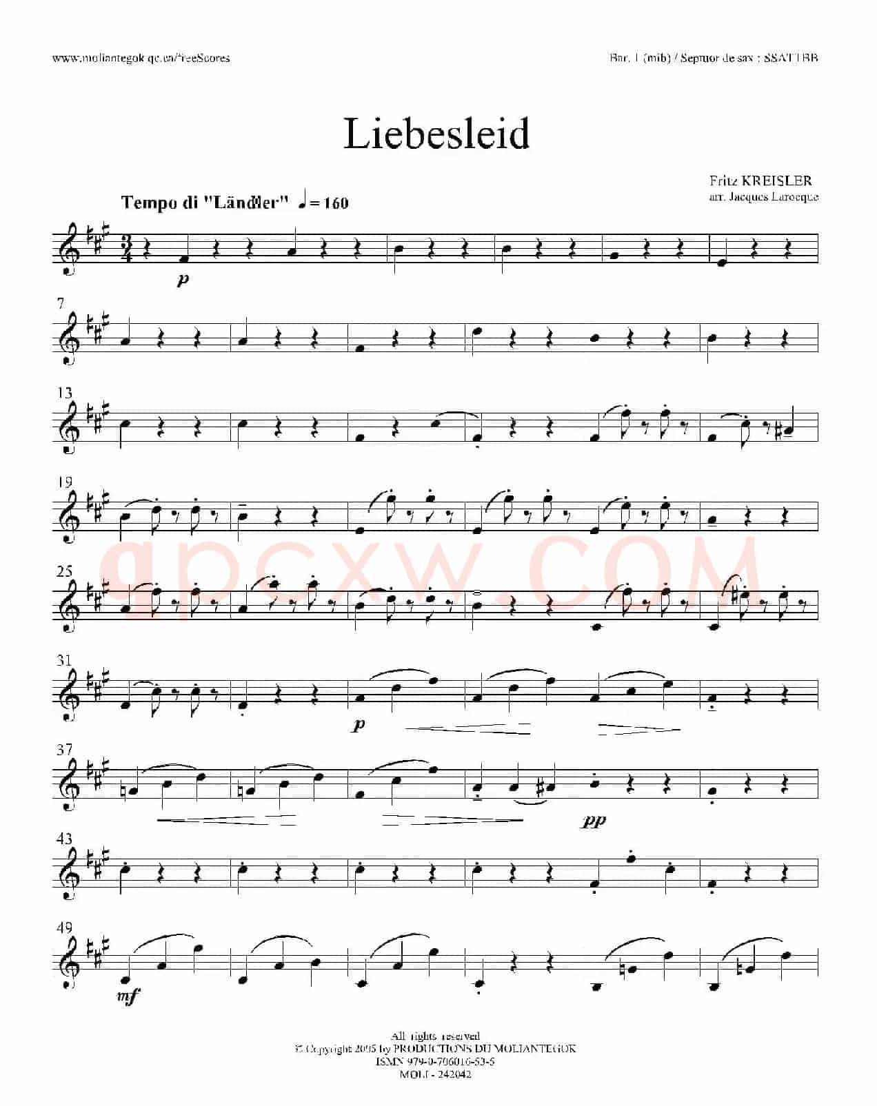 Liebesleid（四重奏、第1、2上低音萨克斯分谱）