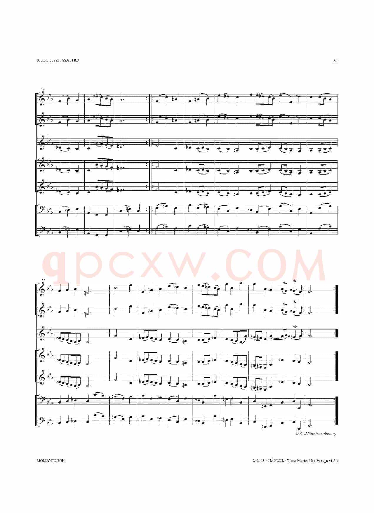 Water Music（HWV.348 No.1）（萨克斯合奏总谱）