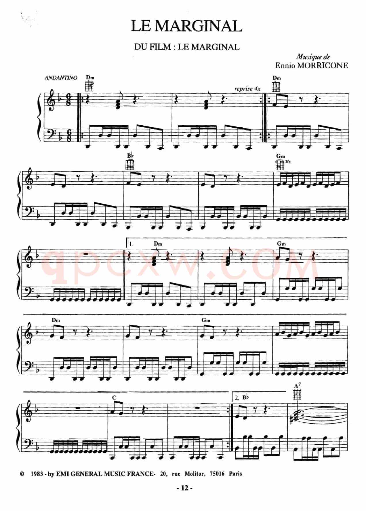 电影配乐大师莫瑞康最佳20首钢琴谱（Best of Ennio Morricone·3）