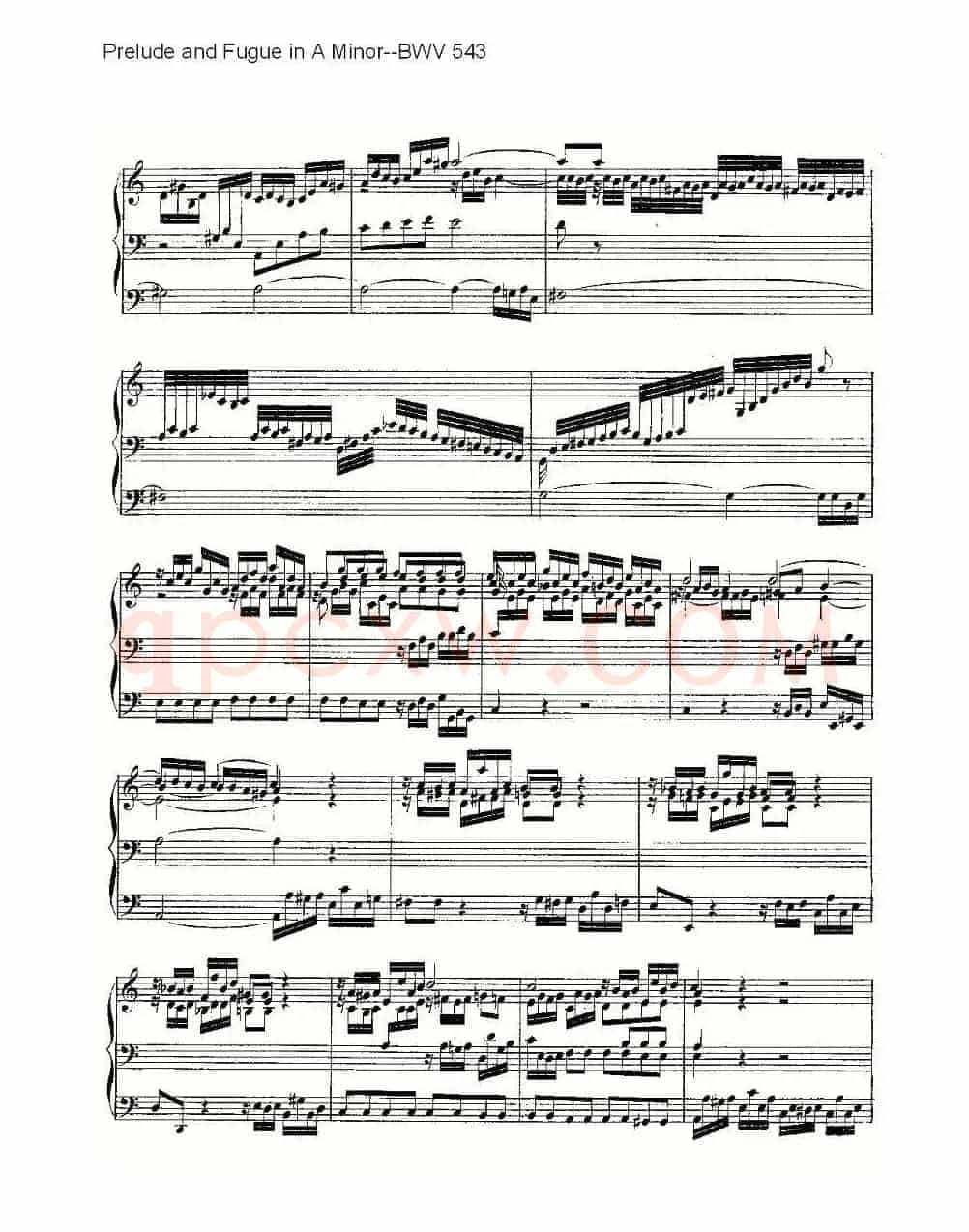 Prelude and Fugue in A Minor--BWV 543 （管风琴谱）