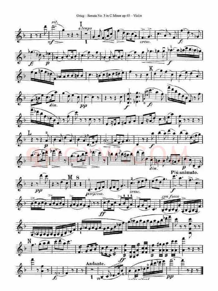 格里格F大调奏鸣曲，op.3（第一小提琴分谱）