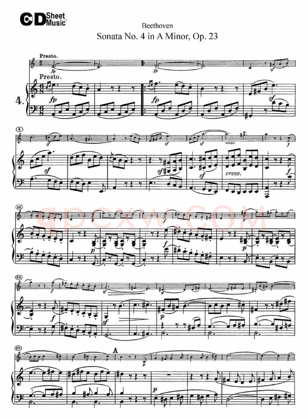 Violin Sonata No.4 in A Minor Op.23（小提琴+钢琴伴奏）