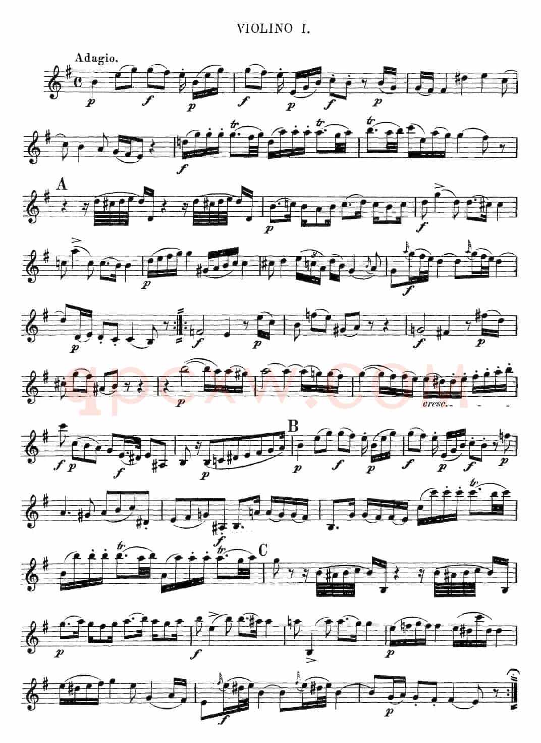 Mozart《Quartet No.3 in G Major,K.156》（Violin 1分谱）