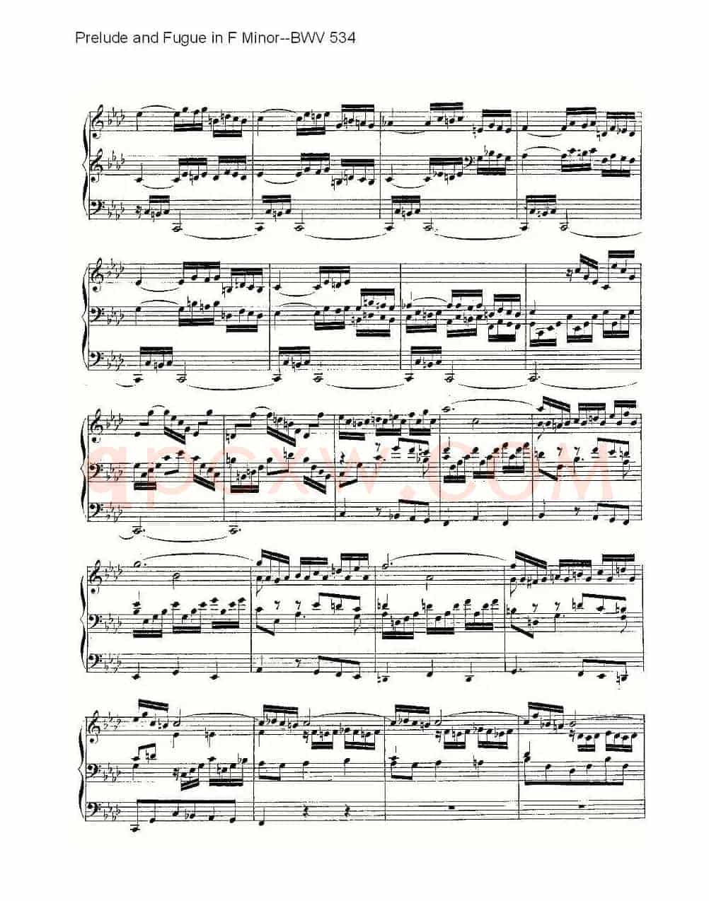 Prelude and Fugue in F Minor--BWV 534 (管风琴谱)