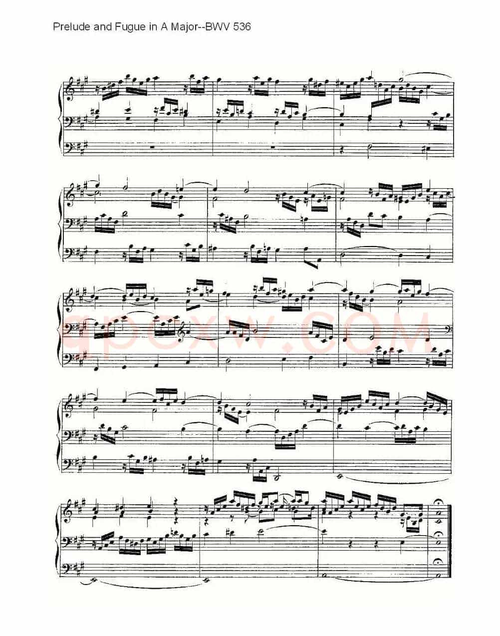 Prelude and Fugue in A Major--BWV 536 (管风琴谱)