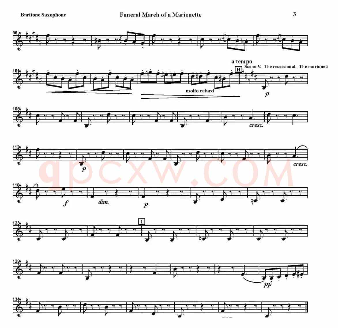 FUNERAL MARCH OF A MARIONETTE（四重奏·上低音萨克斯分谱）