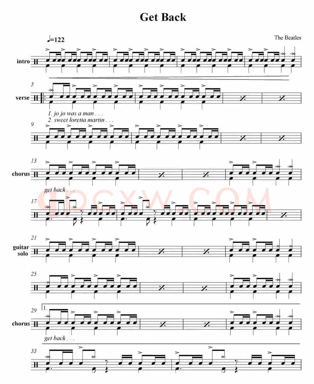 爵士鼓谱：Beatles - Get back