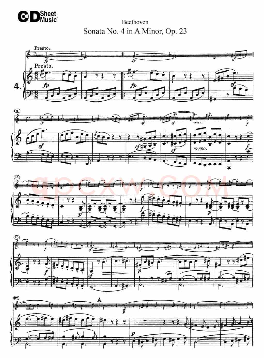 Violin Sonata No.4 in A Minor Op.23（小提琴+钢琴伴奏）