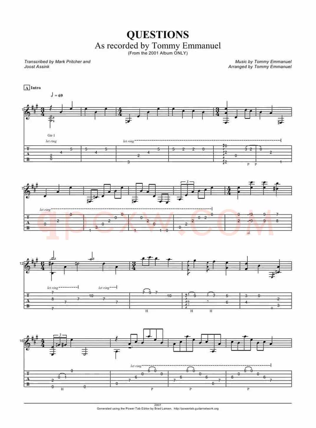 tommy emmanuel： questions（指弹吉它）