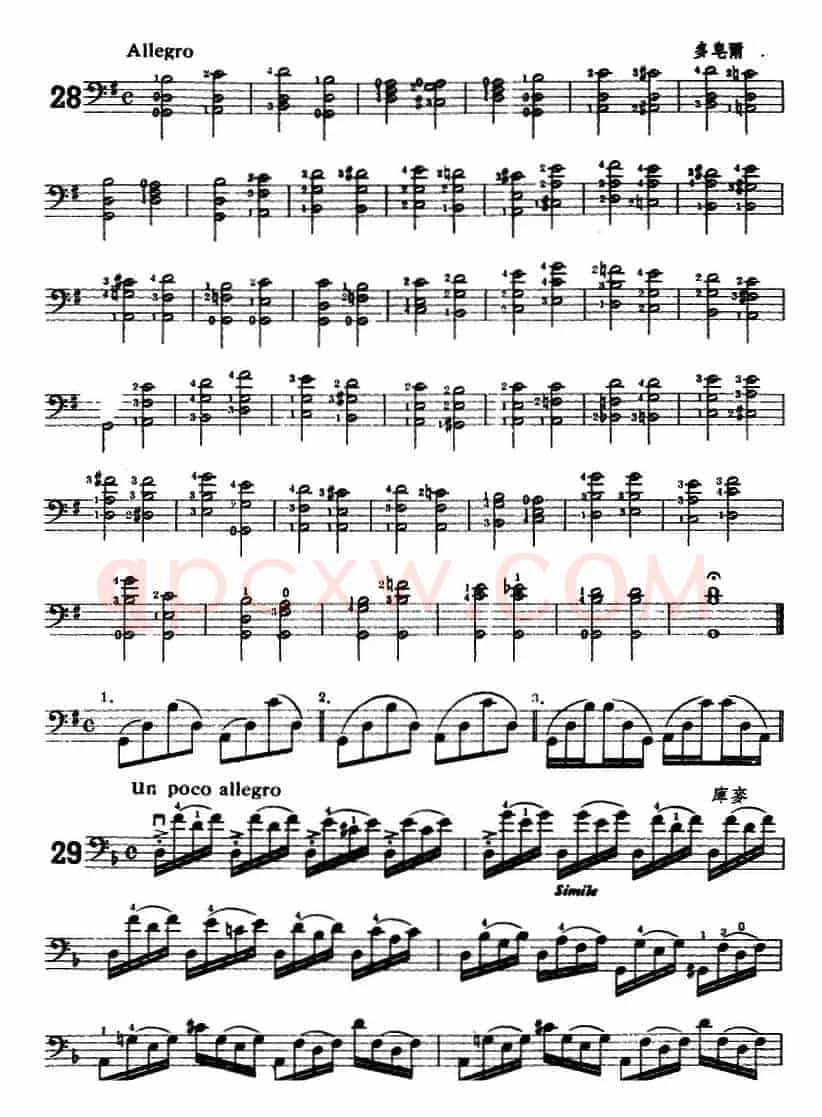 鲍斯特列姆大提琴练习曲（28-30）