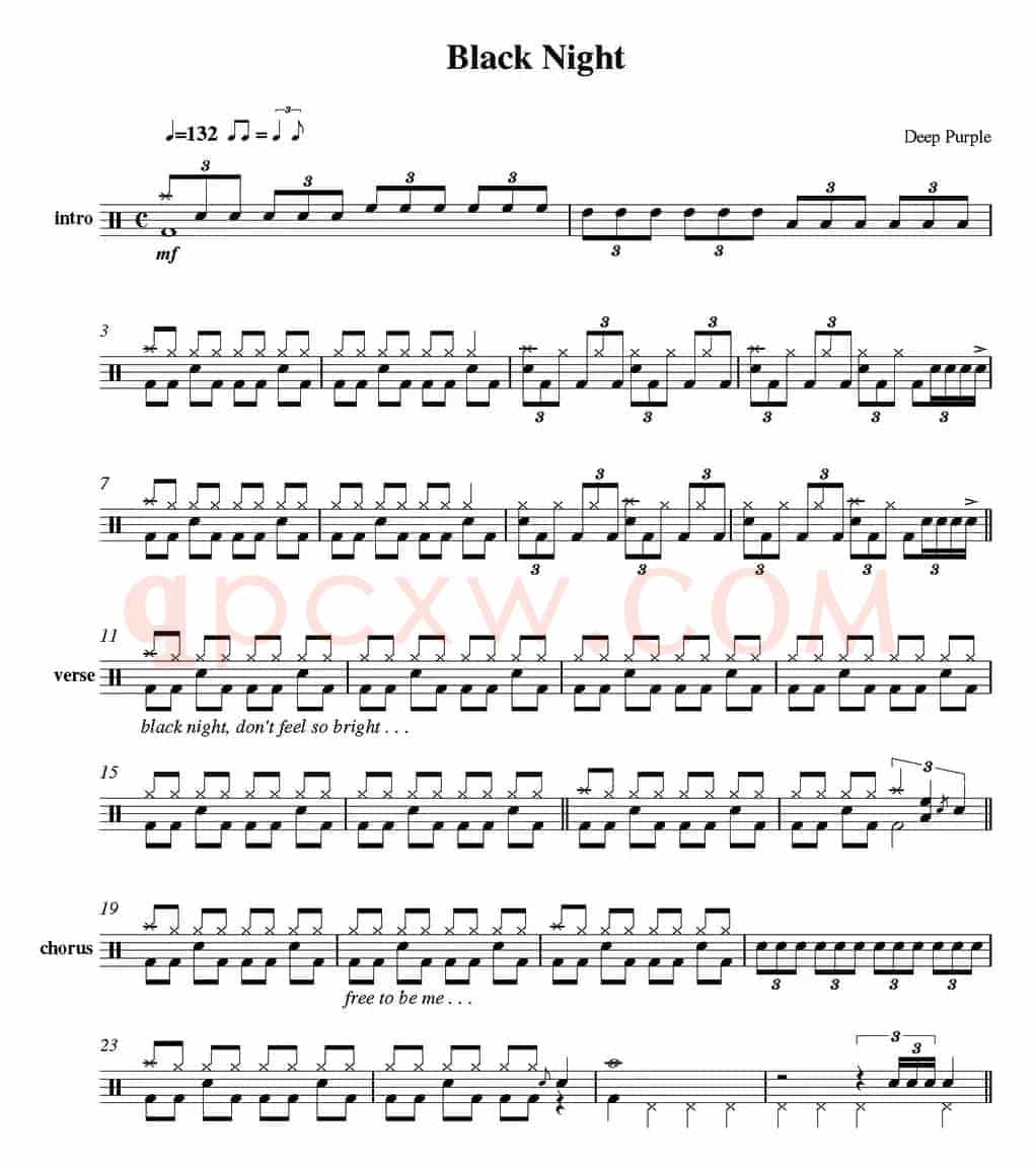爵士鼓谱：Deep Purple - Black night