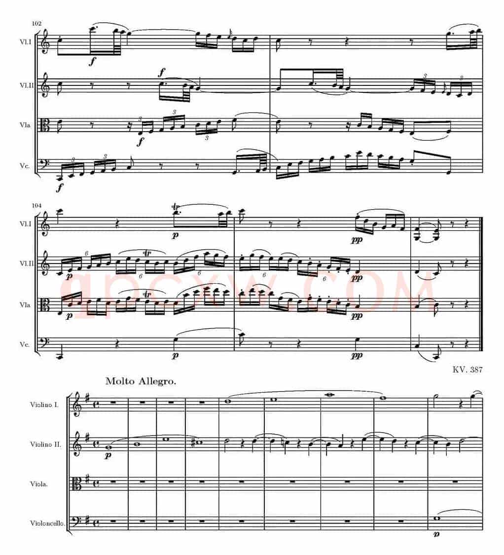 String Quartet KV.387（G大调弦乐四重奏）