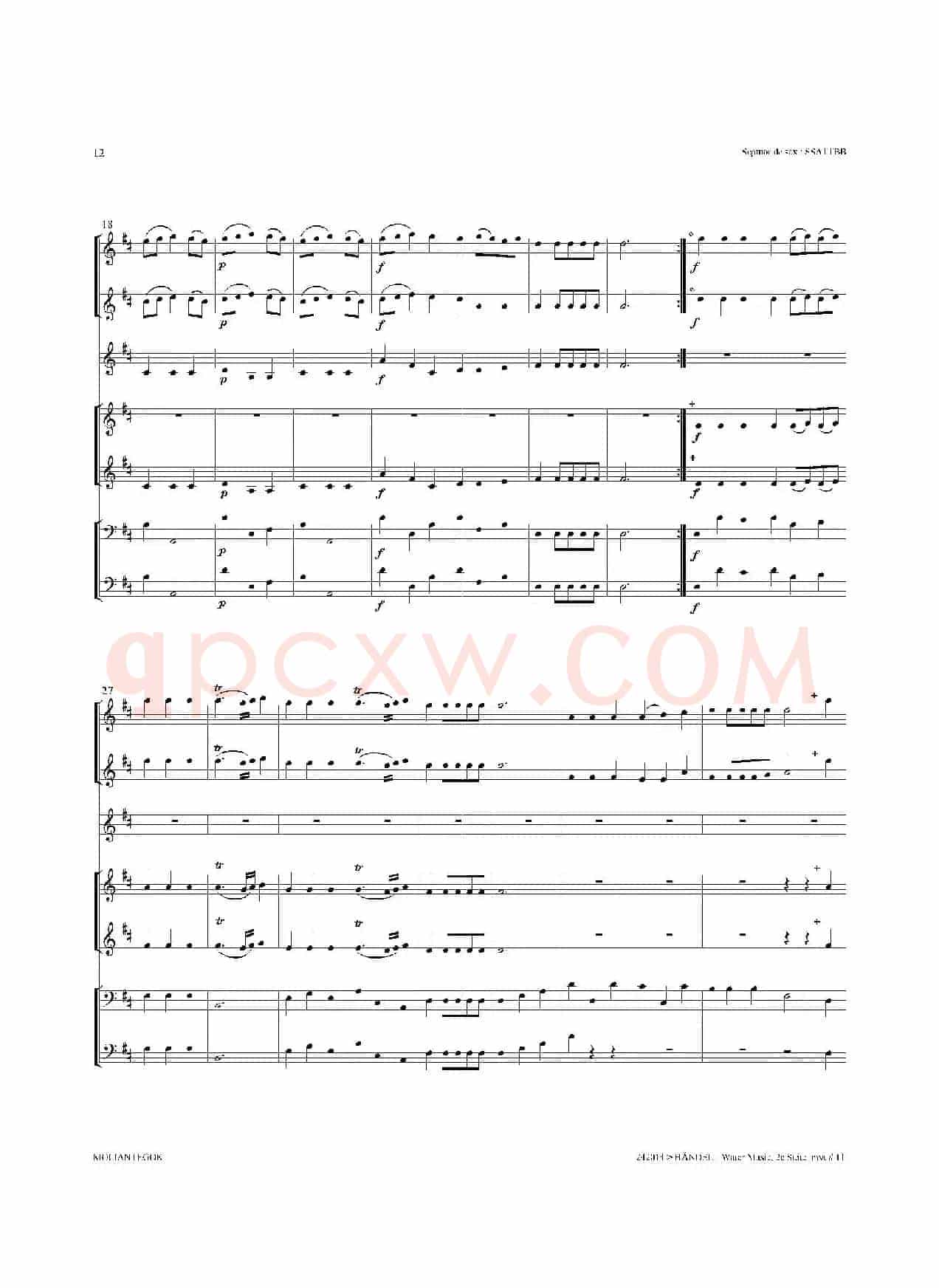 Water Music（HWV.349 No.2）（萨克斯合奏总谱）