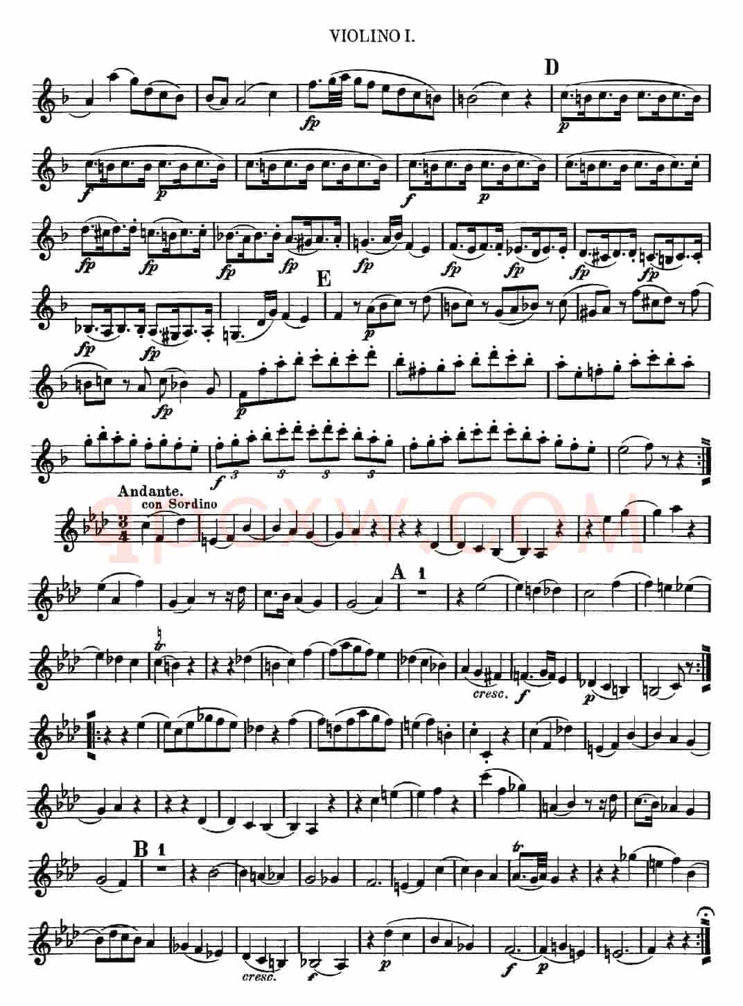 Mozart《Quartet No.8 in F Major,K.168》（Violin 1分谱）