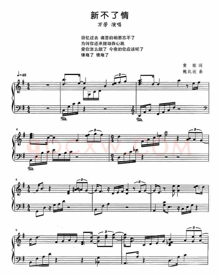 流行歌曲改编的钢琴曲：新不了情