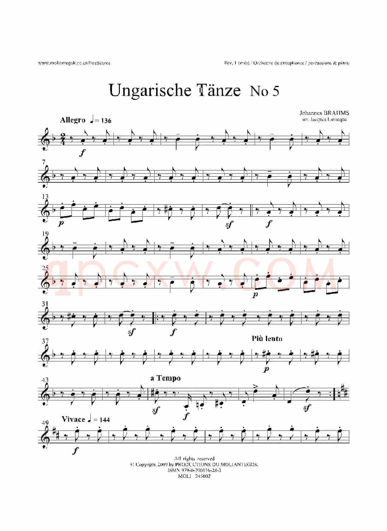 Ungarische Tnze No 5（十五重奏Bar.1-2-3分谱）