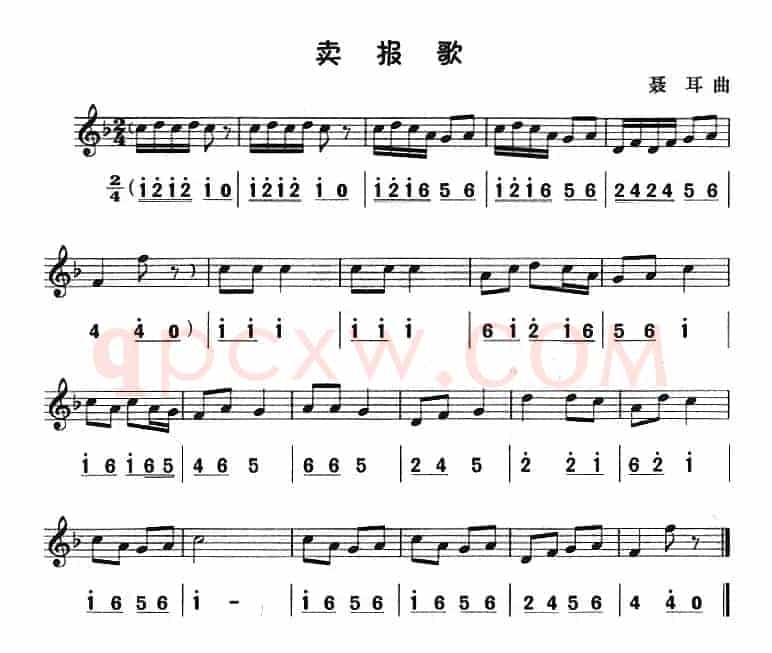卖报歌（八孔竖笛线简谱对照版）