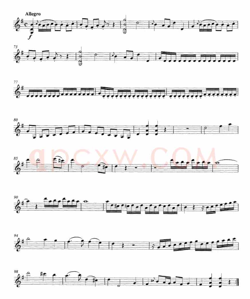 Mozart《String Quartet No.1 in G Major,K.80》（Violin Ⅱ分谱）