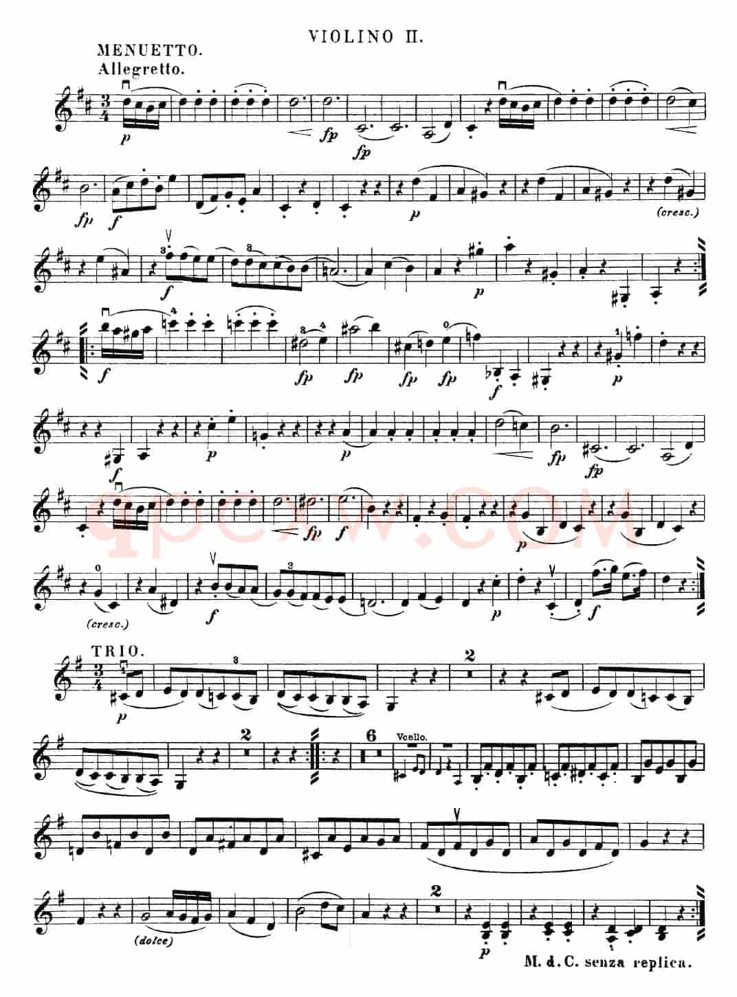 Mozart《Quartet No.21 in D Major,K.575》（Violin 2分谱）