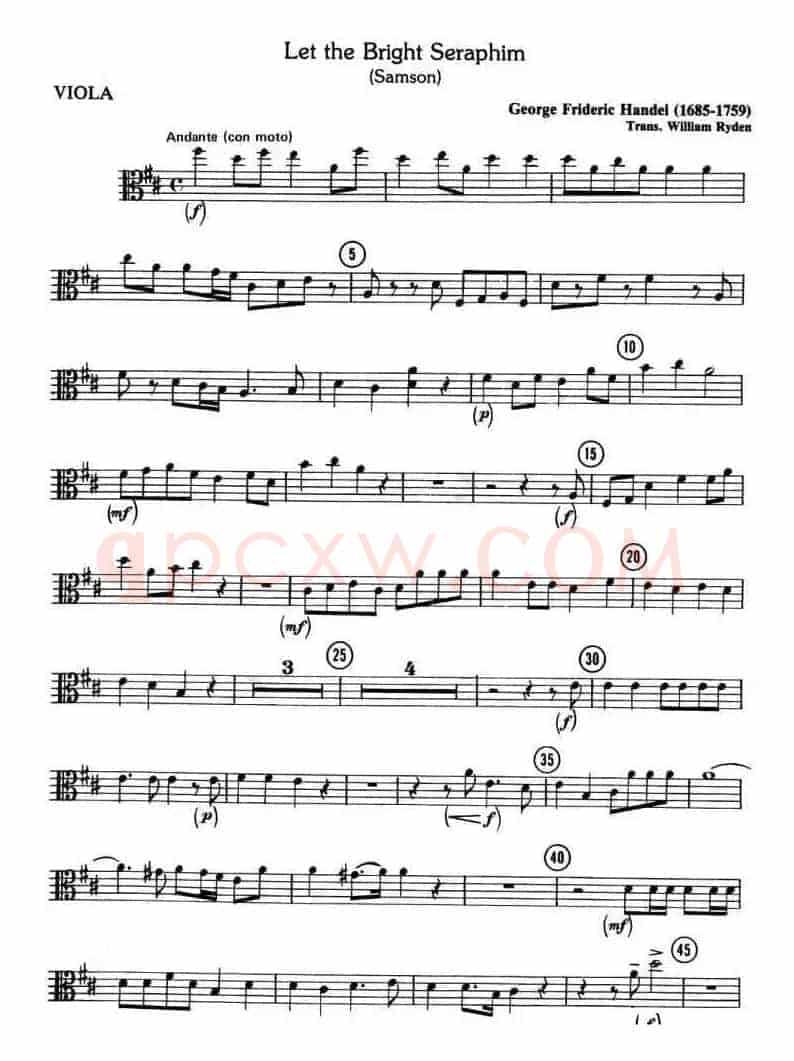 LET THE BRIGHT SERAPHIM(四重奏中提琴分谱)