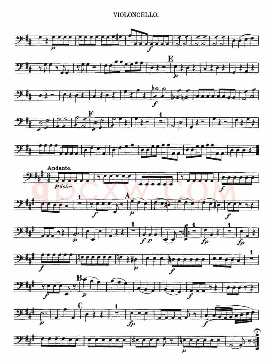 Mozart《Quartet No.2 in D Major,K.155》（Cello分谱）