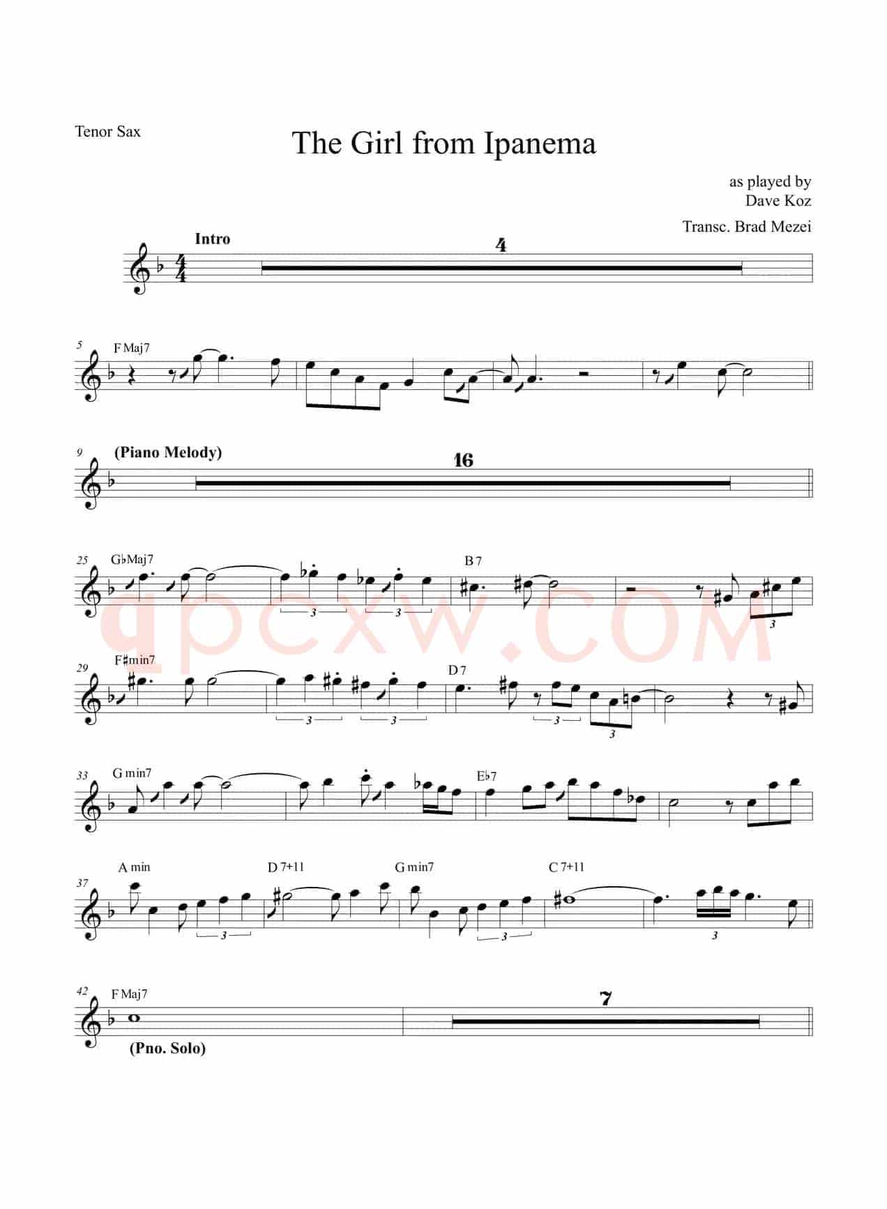 Girl FromIpanema（次中音萨克斯）