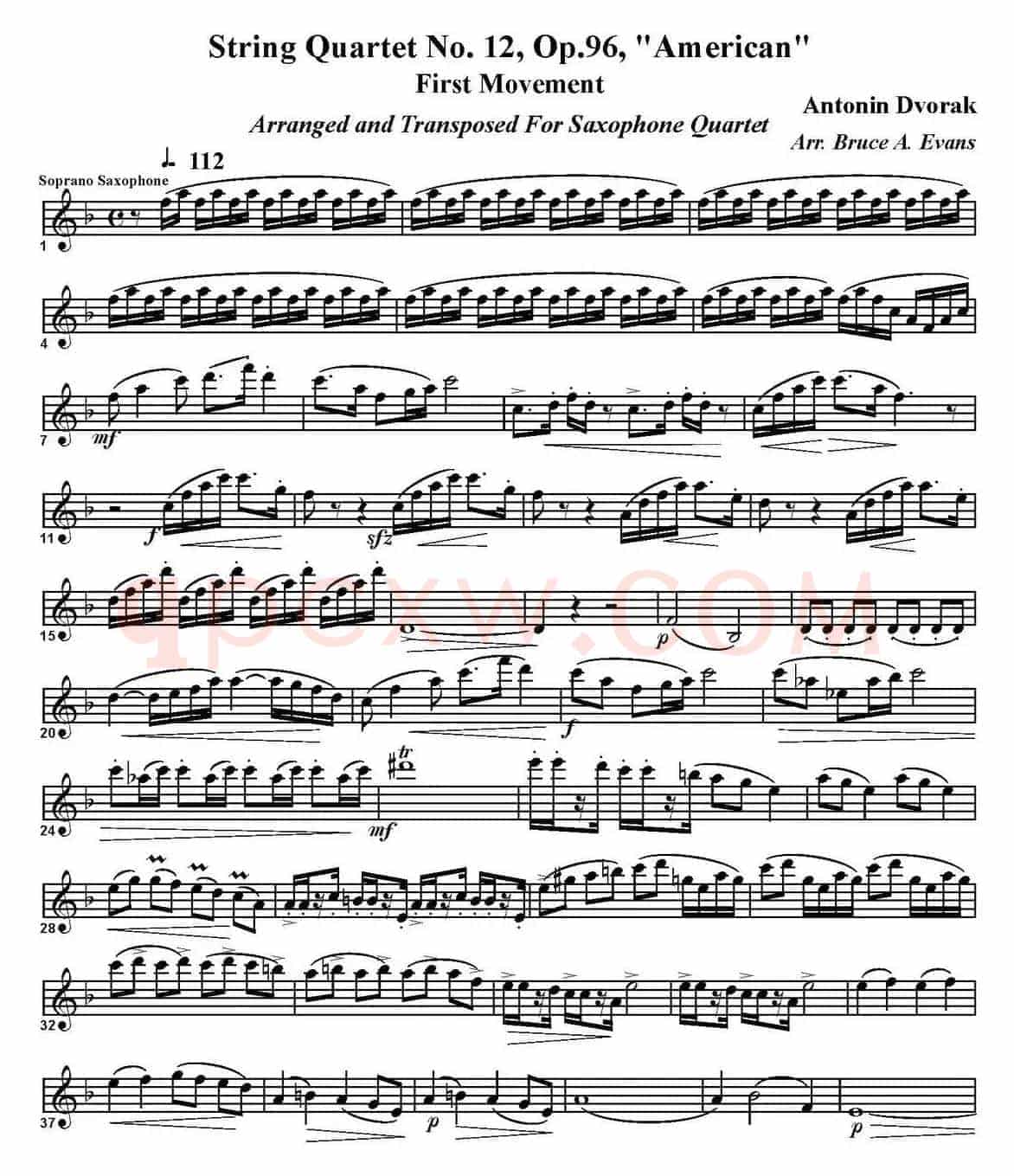 String Quartet No.12，Op.96（四重奏·高音萨克斯分谱）