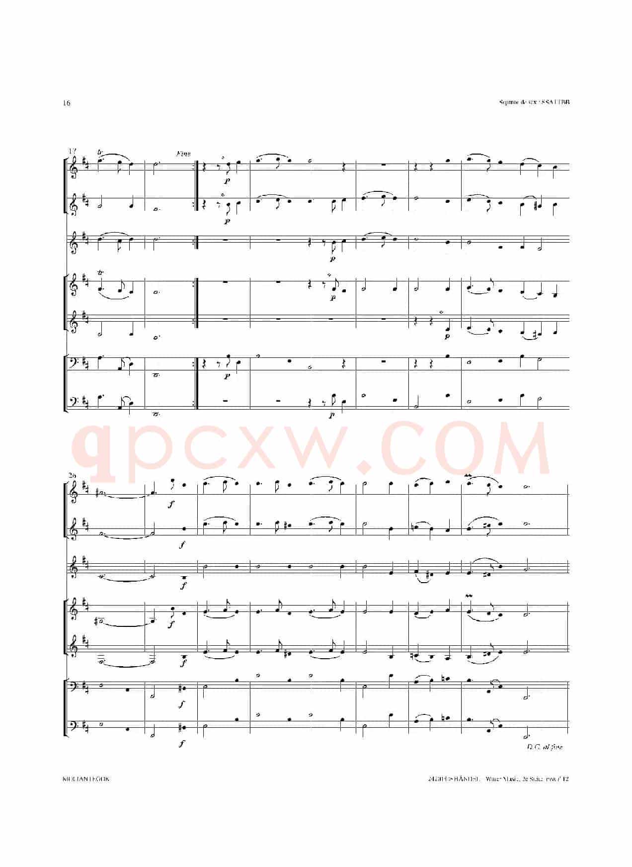 Water Music（HWV.349 No.2）（萨克斯合奏总谱）
