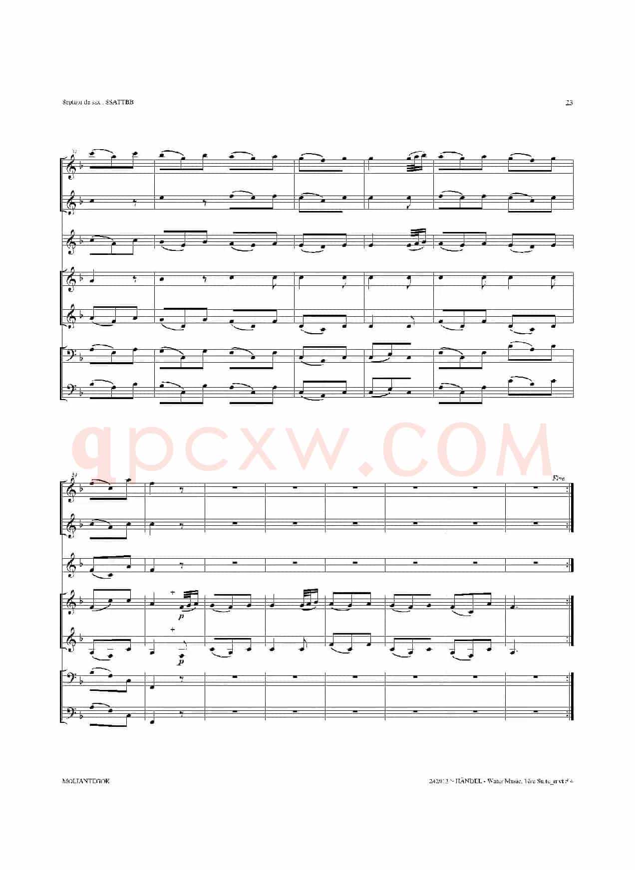 Water Music（HWV.348 No.1）（萨克斯合奏总谱）