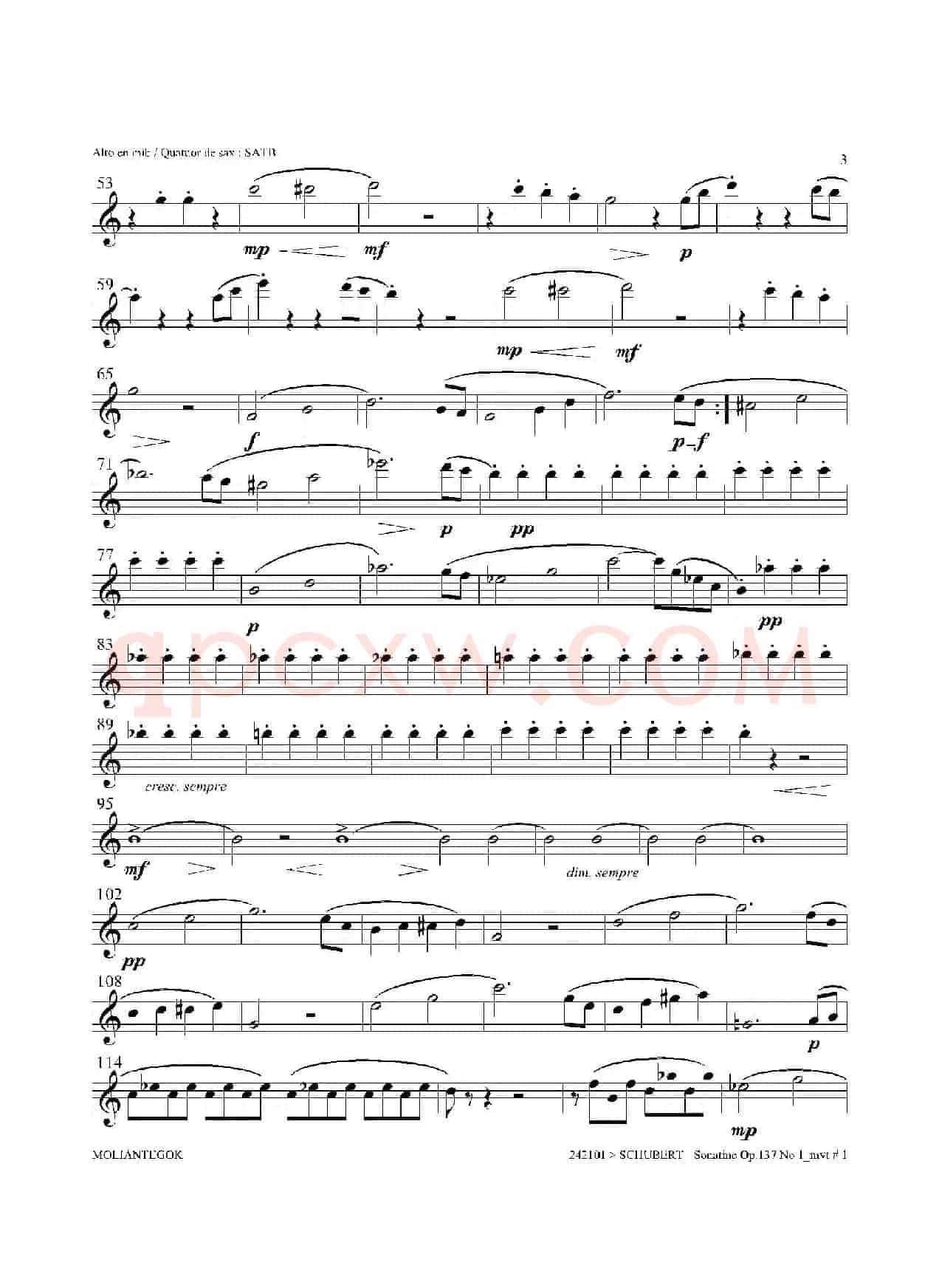 Sonatine Op.137 No 1(四重奏中音萨克斯分谱)