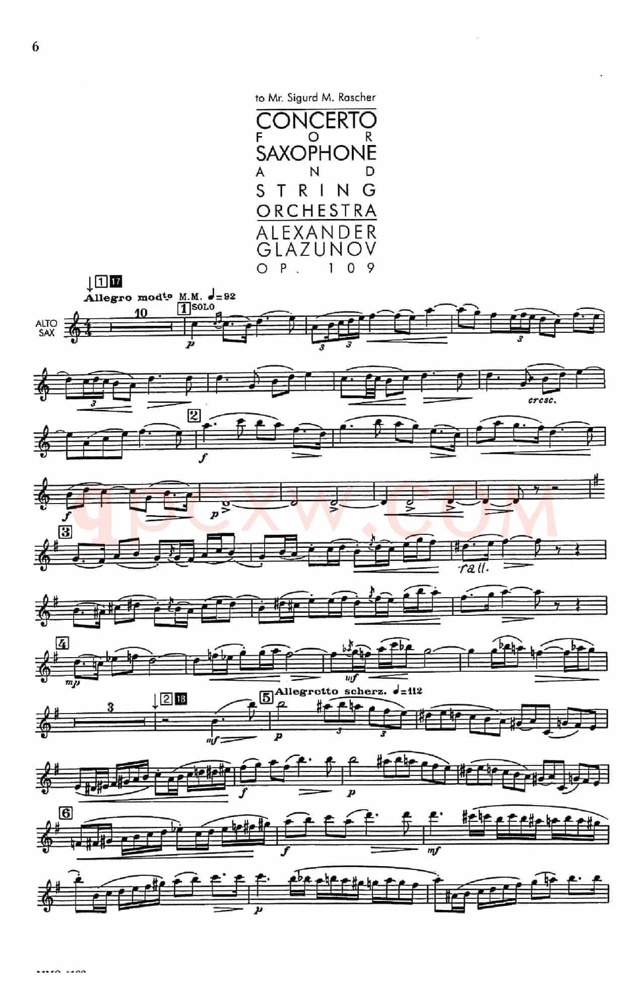 Glazunov Op.109（格拉组诺夫协奏曲Op.109）（中音萨克斯分谱）