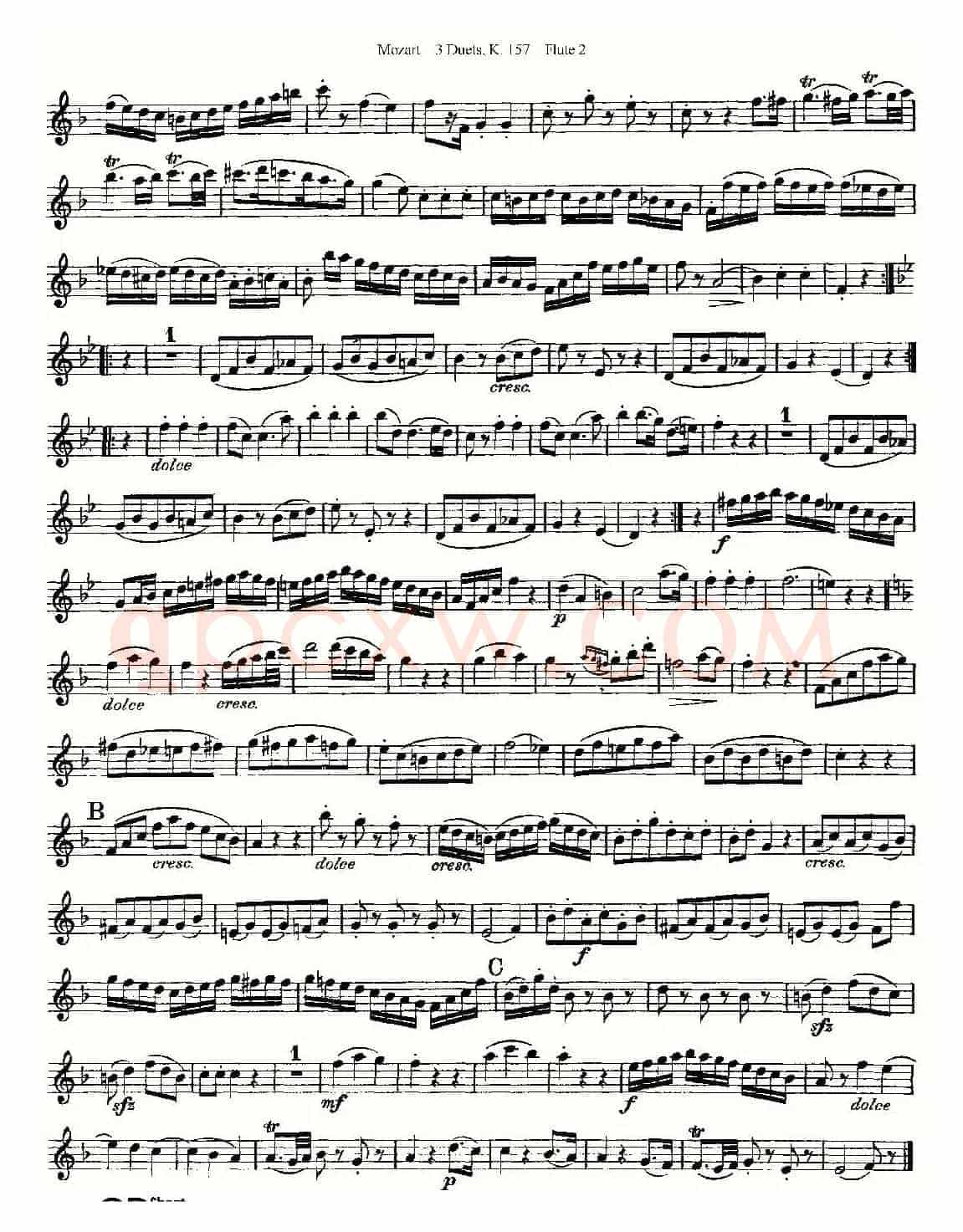 3 Duets K.157 之第二长笛（二重奏三首 K157号）