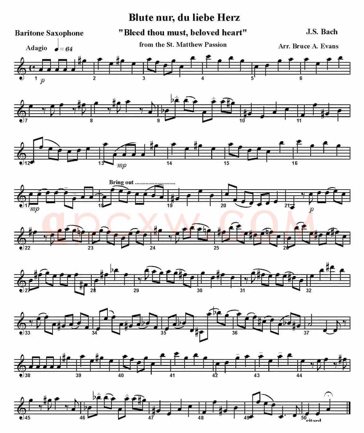 Blute nurdu liebe Herz（四重奏·上低音萨克斯分谱）