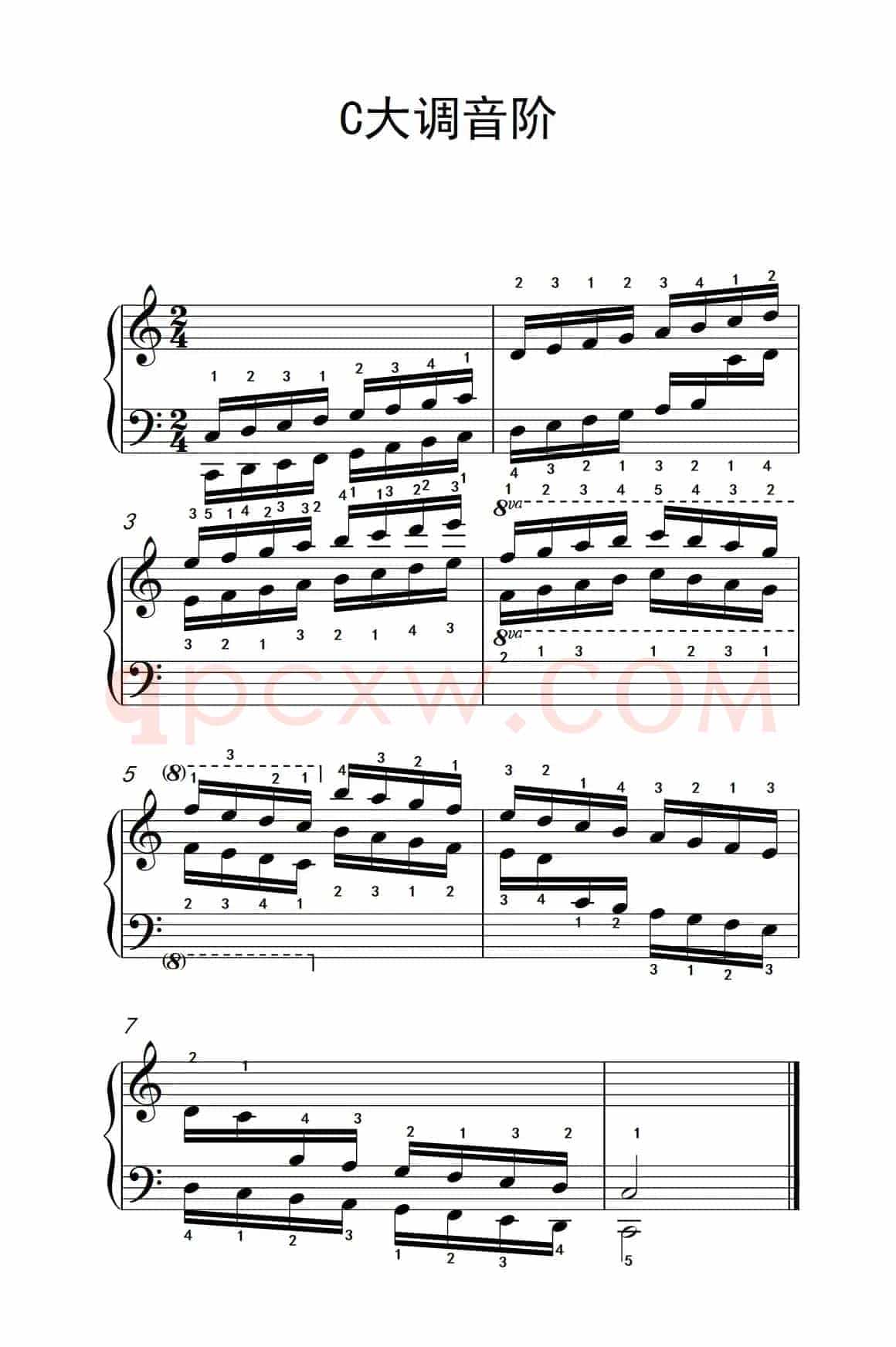 第六级 1.C大调音阶（中央音乐学院 钢琴（业余）考级教程 4-6级）