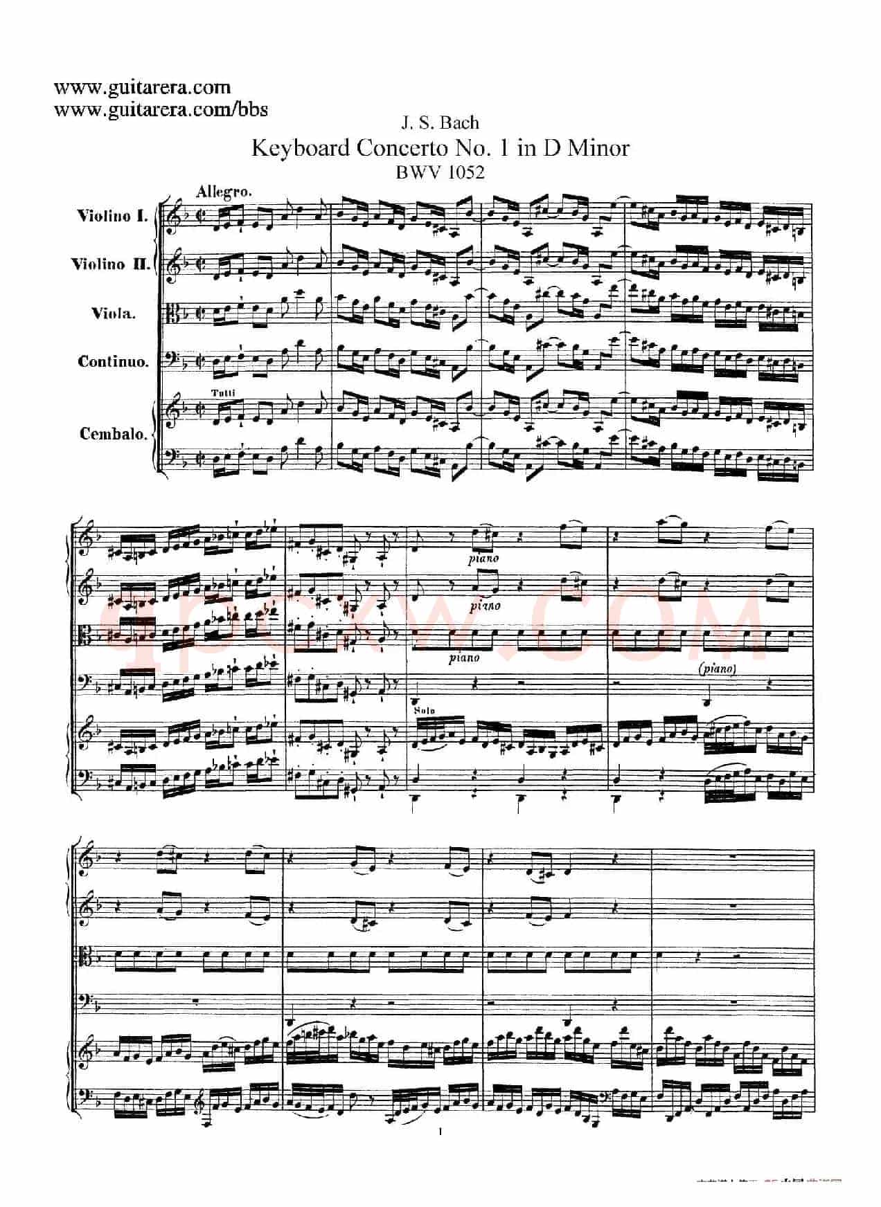 d小调第一号古钢琴协奏曲 BWV 1052(总谱)