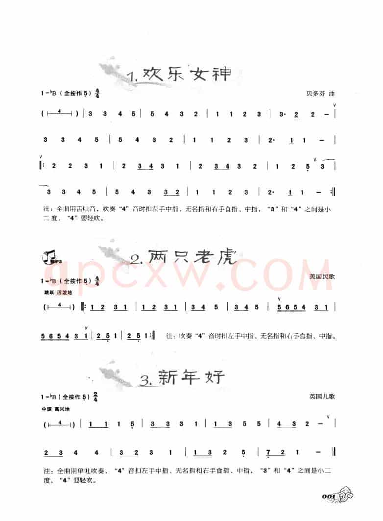 葫芦丝曲精选：欢乐女神 两只老虎 新年好