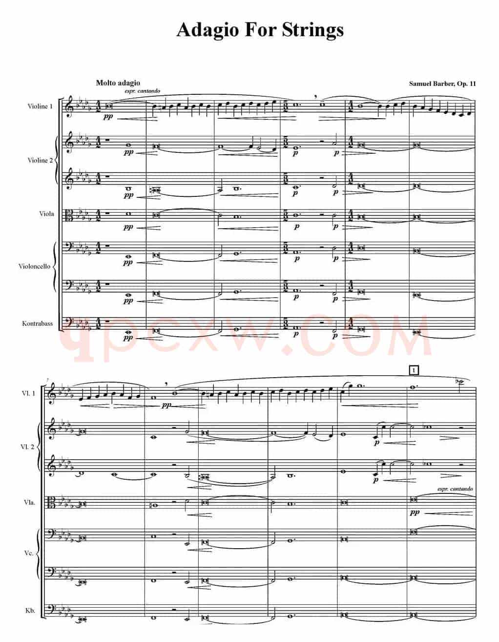 Adagio For Strings 弦乐柔板（五重奏）