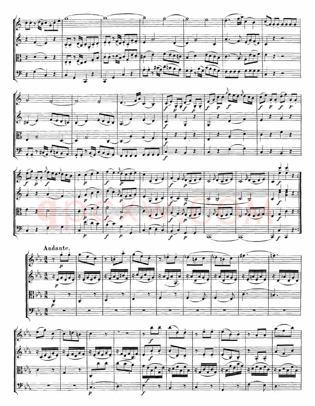 Mozart《Quartet No.4 in C Major,K.157》（总谱）