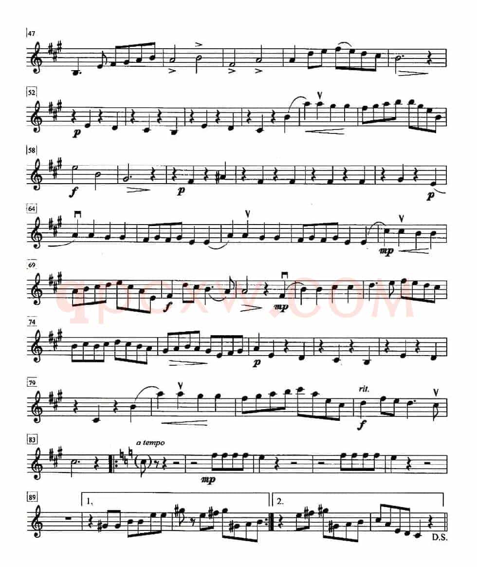 金婚曲（加布瑞尔马利作曲版、四重奏第二小提琴分谱）