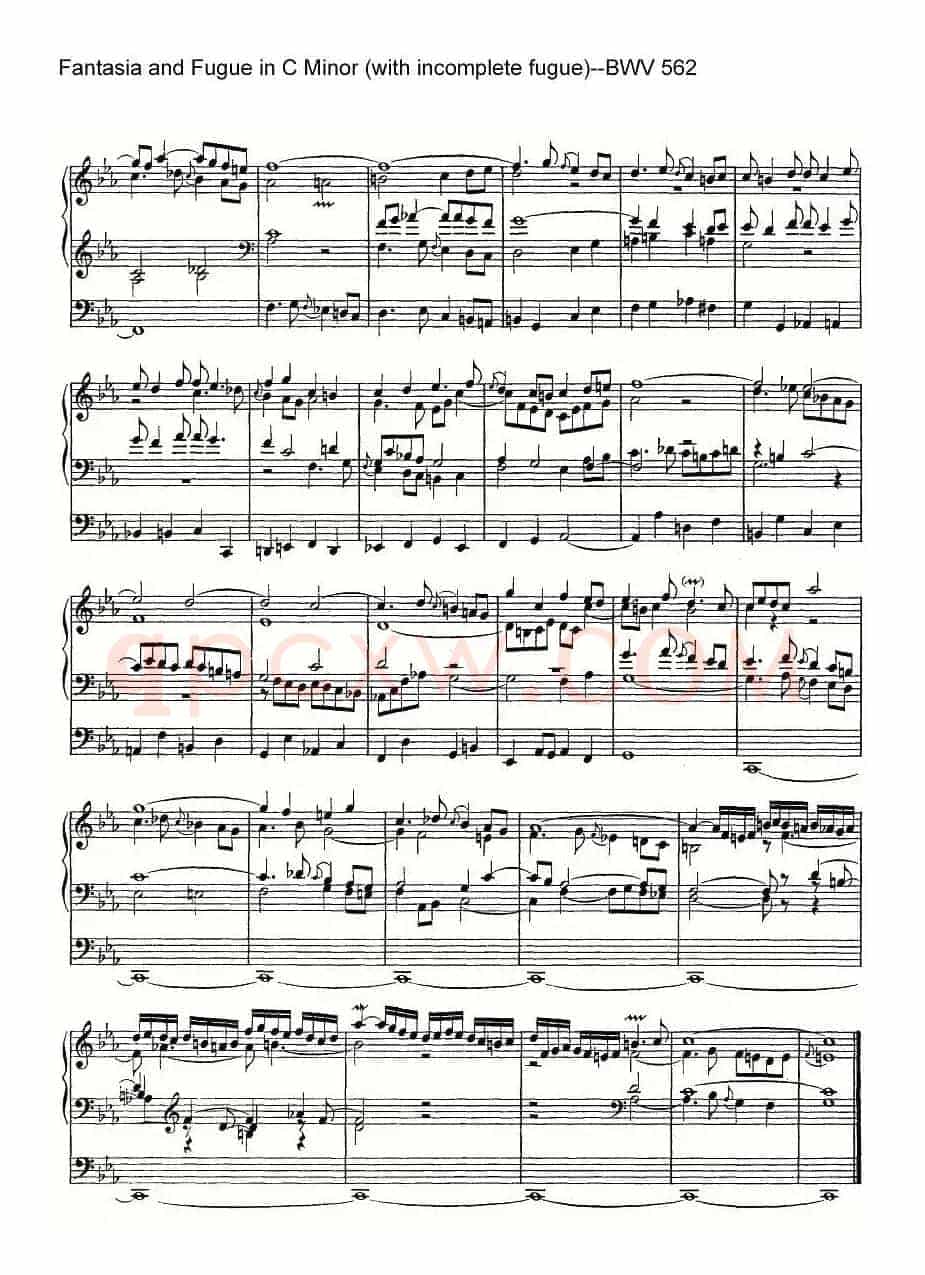Fantasia and Fugue in C Minor (with incomplete fugue)--BWV 562（管风琴谱）