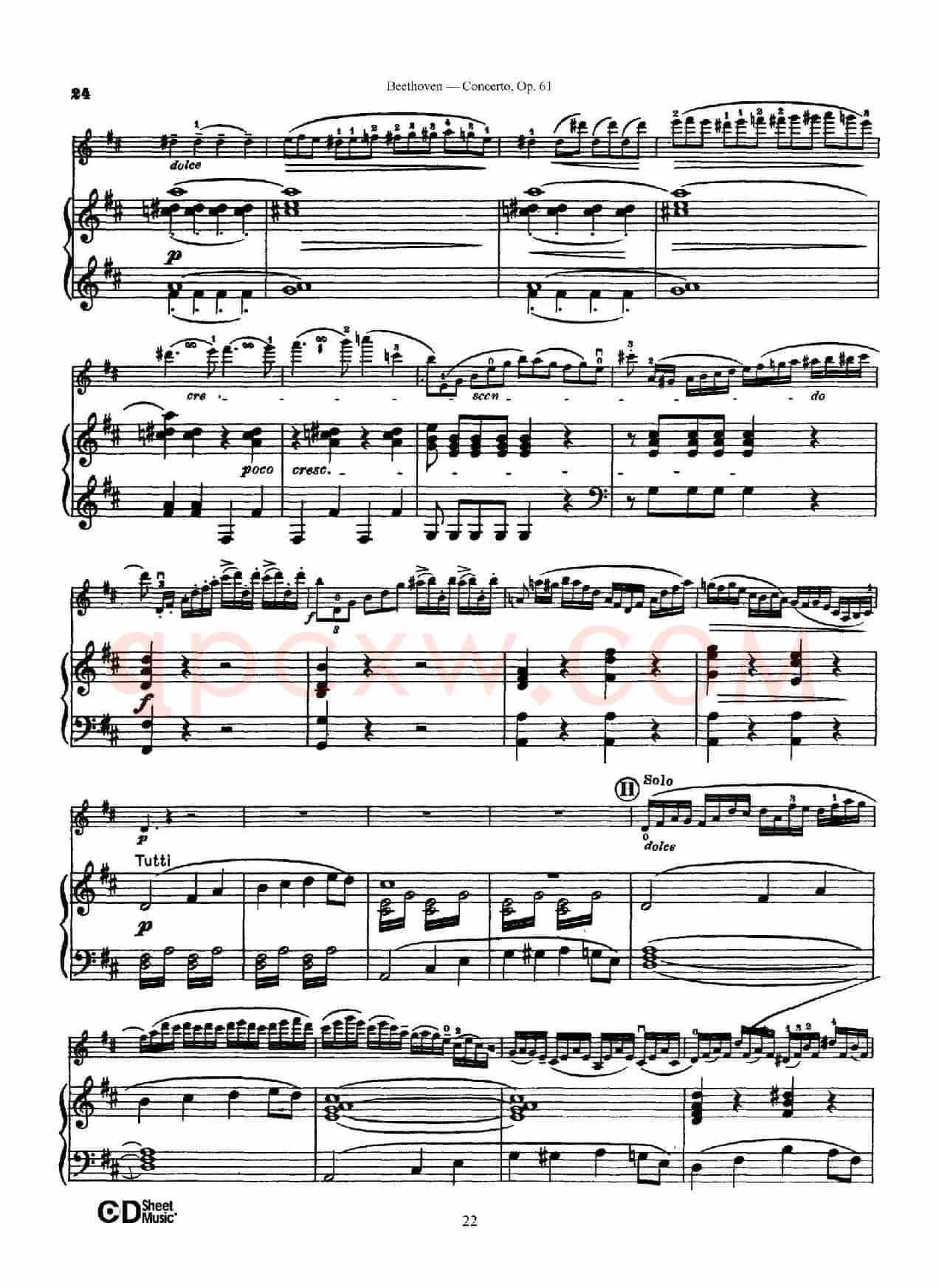D大调小提琴协奏曲 Op.61(小提琴与钢琴版)