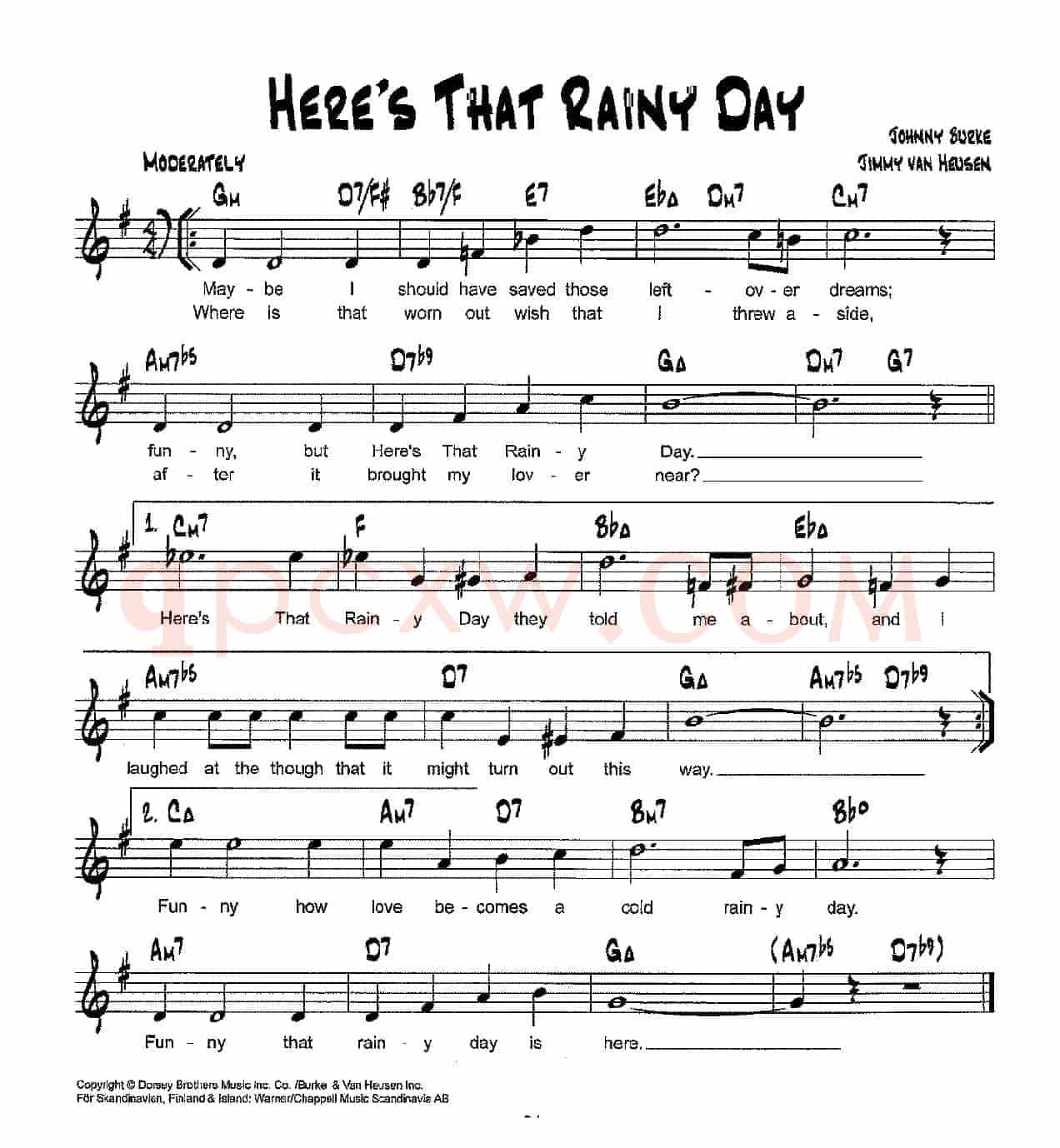 降B爵士乐谱：HERE'S THAT RAINY DAY